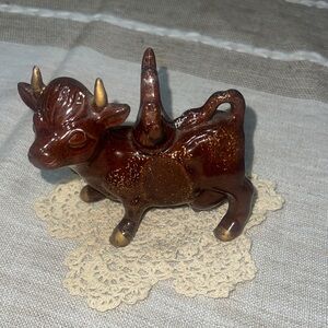 Vintage Brown and Gold Cow 3.5 inches glass ceramic